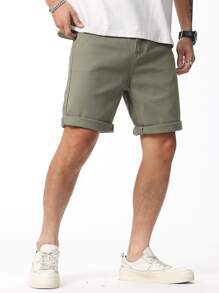 Manfinity Homme Men Cotton Slant Pocket Denim Shorts - Army Green - View 7