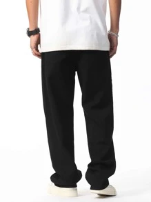 Manfinity Men's Casual Solid Color Slant Pocket Straight Leg Jeans - Black - View 2