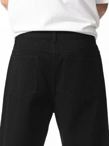 Manfinity Men's Casual Solid Color Slant Pocket Straight Leg Jeans - Black - View 4