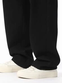 Manfinity Men's Casual Solid Color Slant Pocket Straight Leg Jeans - Black - View 5