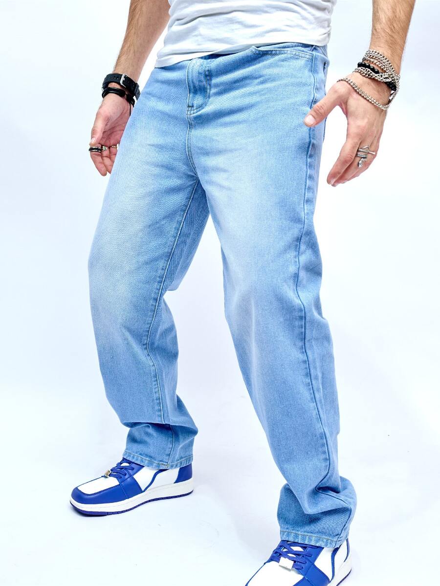 Manfinity Men Slant Pocket Straight Leg Jeans - Light Wash - View 1