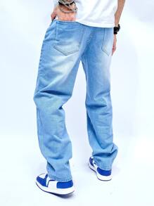 Manfinity Men Slant Pocket Straight Leg Jeans - Light Wash - View 2