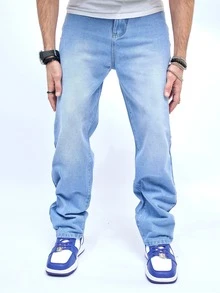 Manfinity Men Slant Pocket Straight Leg Jeans - Light Wash - View 3