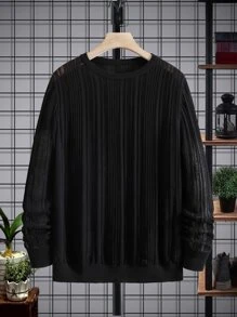 Manfinity Men Solid Semi-sheer Knit Top - Black - View 1