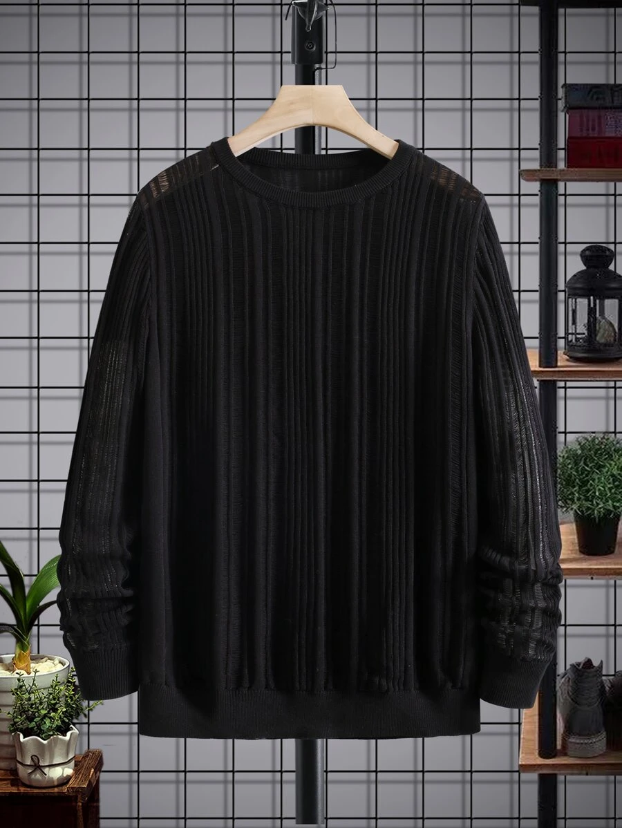 Manfinity Men Solid Semi-sheer Knit Top - Black - View 1