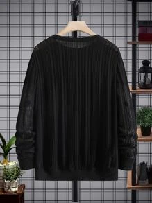 Manfinity Men Solid Semi-sheer Knit Top - Black - View 2