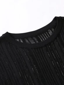 Manfinity Men Solid Semi-sheer Knit Top - Black - View 4
