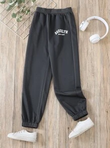 Girls Letter Graphic Joggers - Dark Grey - View 1