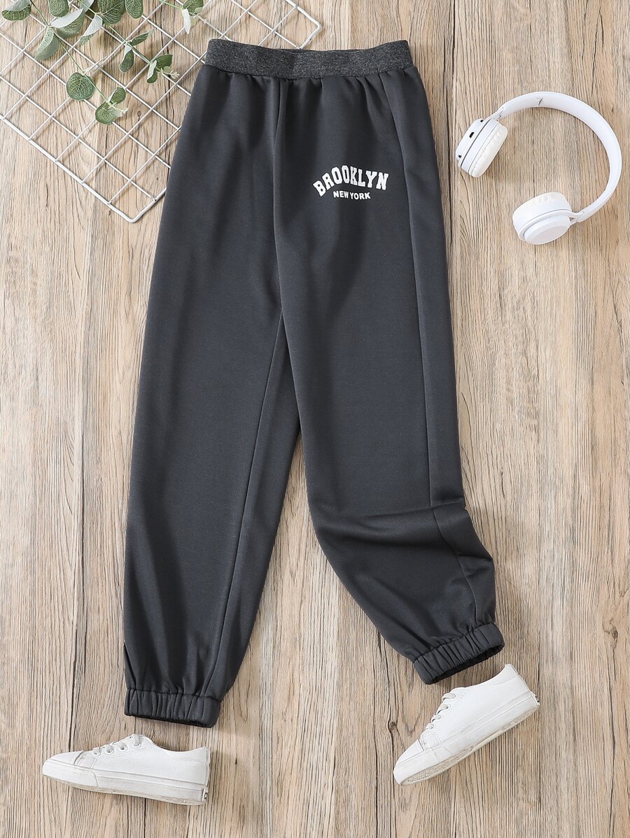 Girls Letter Graphic Joggers - Dark Grey - View 1