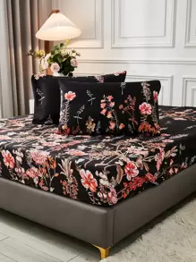 3pcs Floral Print Fitted Sheet Set Without Filler - Multicolor - View 1