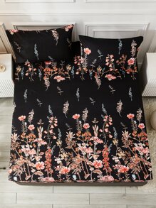 3pcs Floral Print Fitted Sheet Set Without Filler - Multicolor - View 2