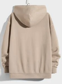 Manfinity RebelGame 男士袋鼠口袋頂針抽繩連帽衫 - 卡其色 - 查看 2