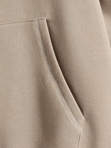 Manfinity RebelGame 男士袋鼠口袋頂針抽繩連帽衫 - 卡其色 - 查看 3