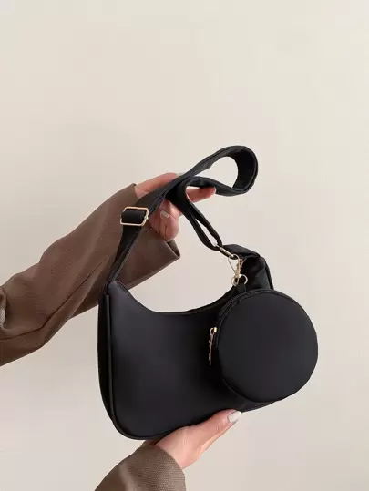 Bolso de hombro con forma de media luna en unicolor de moda con correa ajustable para mujeres, se puede usar como bolso cruzado o de hombro, versátil para conjuntos casuales o de trabajo