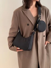 Túi đeo chéo màu trơn đa chức năng có thể điều chỉnh thời trang dành cho nữ - màu đen - Xem 2