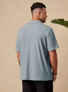 Manfinity VCAY Men Plus Solid Ribbed Knit Polo Shirt - Dusty Blue - View 2