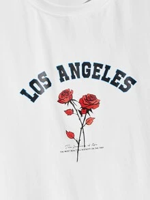 Manfinity Men Floral & Letter Graphic Tee & Drawstring Waist Shorts - White - View 4