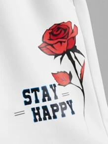 Manfinity Men Floral & Letter Graphic Tee & Drawstring Waist Shorts - White - View 6