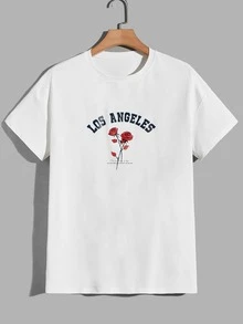 Manfinity Men Floral & Letter Graphic Tee & Drawstring Waist Shorts - White - View 7