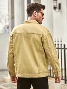 Manfinity Men Solid Button Front Pocket Denim Jacket - Khaki - View 2