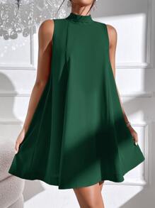 SHEIN Privé Tie Back High Neck Tank Dress - Dark Green - View 2