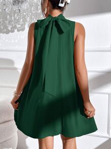 SHEIN Privé Tie Back High Neck Tank Dress - Dark Green - View 4