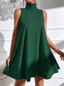 SHEIN Privé Tie Back High Neck Tank Dress - Dark Green - View 5