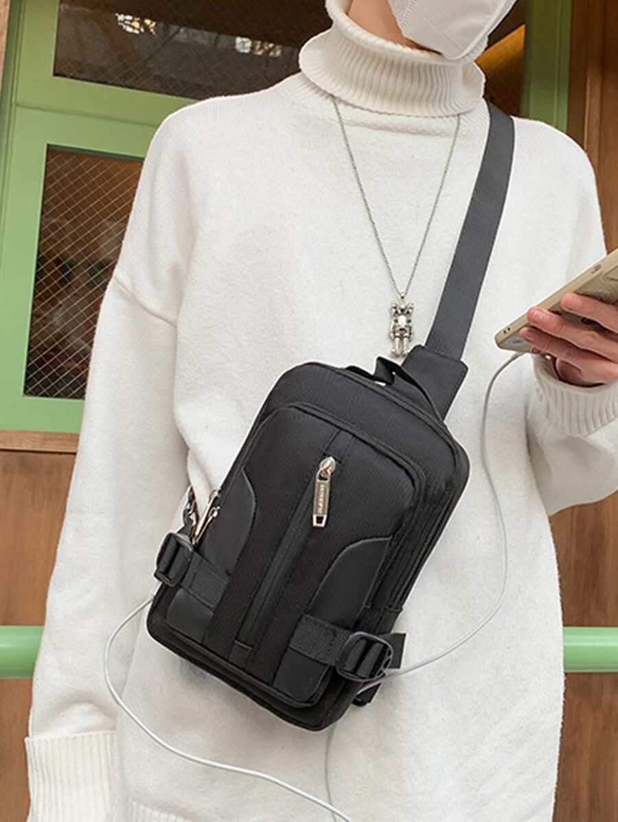 Bolsa de cintura minimalista para hombres, regalo de Halloween, Navidad, invierno. Bolsa de cinturón, bolsa de hombro para hombres - Negro - Ver 1
