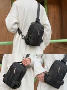 Bolsa de cintura minimalista para hombres, regalo de Halloween, Navidad, invierno. Bolsa de cinturón, bolsa de hombro para hombres - Negro - Ver 9