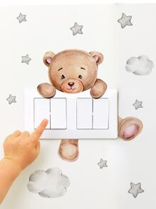 1pc Self-Adhesive PVC Switch Outlet Wall Sticker, Cute Cartoon Bear & Star Pattern Switch Sticker For Home Decoration, Stickers, Wall Decal, Vinyl Decal For Home Decorations, Spring Decoration Items Refresh Your Home, Festival Decoration Stickers Gifts Birthday Graduation Back To School Room Decor School Supplies - Multicolor - View 4