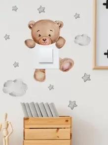 1pc Self-Adhesive PVC Switch Outlet Wall Sticker, Cute Cartoon Bear & Star Pattern Switch Sticker For Home Decoration, Stickers, Wall Decal, Vinyl Decal For Home Decorations, Spring Decoration Items Refresh Your Home, Festival Decoration Stickers Gifts Birthday Graduation Back To School Room Decor School Supplies - Multicolor - View 6