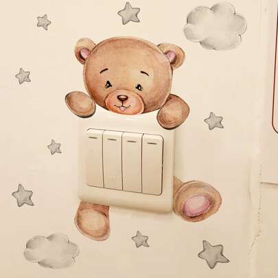 1pc Self-Adhesive PVC Switch Outlet Wall Sticker, Cute Cartoon Bear & Star Pattern Switch Sticker For Home Decoration, Stickers, Wall Decal, Vinyl Decal For Home Decorations, Spring Decoration Items Refresh Your Home, Festival Decoration Stickers Gifts Birthday Graduation Back To School Room Decor School Supplies