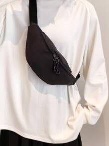 Men Minimalist Zipper Waist Bag Chest Bag - Black - View 2