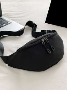 Men Minimalist Zipper Waist Bag Chest Bag - Black - View 4