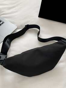 Men Minimalist Zipper Waist Bag Chest Bag - Black - View 5