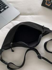 Men Minimalist Zipper Waist Bag Chest Bag - Black - View 6