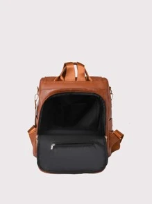 Metal & Studded Decor Flap Backpack for Women, Rookies & White-collar Workers - Brown - View 3