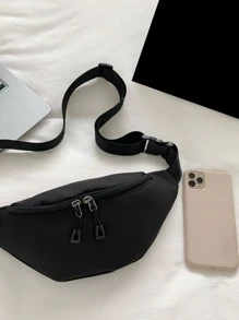 Men Minimalist Zipper Waist Bag Chest Bag - Black - View 7