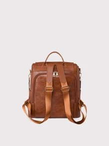 Metal & Studded Decor Flap Backpack for Women, Rookies & White-collar Workers - Brown - View 4