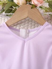 Toddler Girls Floral Print Ruffle Trim Pleated Detail Dress - Lilac Purple - View 3