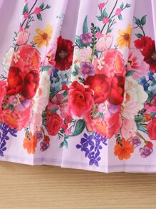 Toddler Girls Floral Print Ruffle Trim Pleated Detail Dress - Lilac Purple - View 4