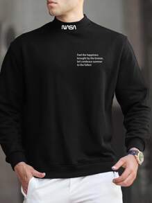 Manfinity Homme Men Slogan Graphic Mock Neck Sweatshirt - Black - View 1