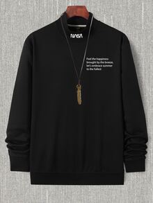 Manfinity Homme Men Slogan Graphic Mock Neck Sweatshirt - Black - View 3