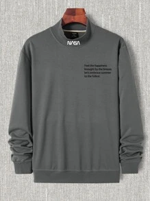 Manfinity Homme Men Slogan Graphic Mock Neck Sweatshirt - Grey - View 3