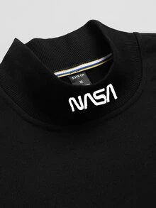 Manfinity Homme Men Slogan Graphic Mock Neck Sweatshirt - Black - View 6