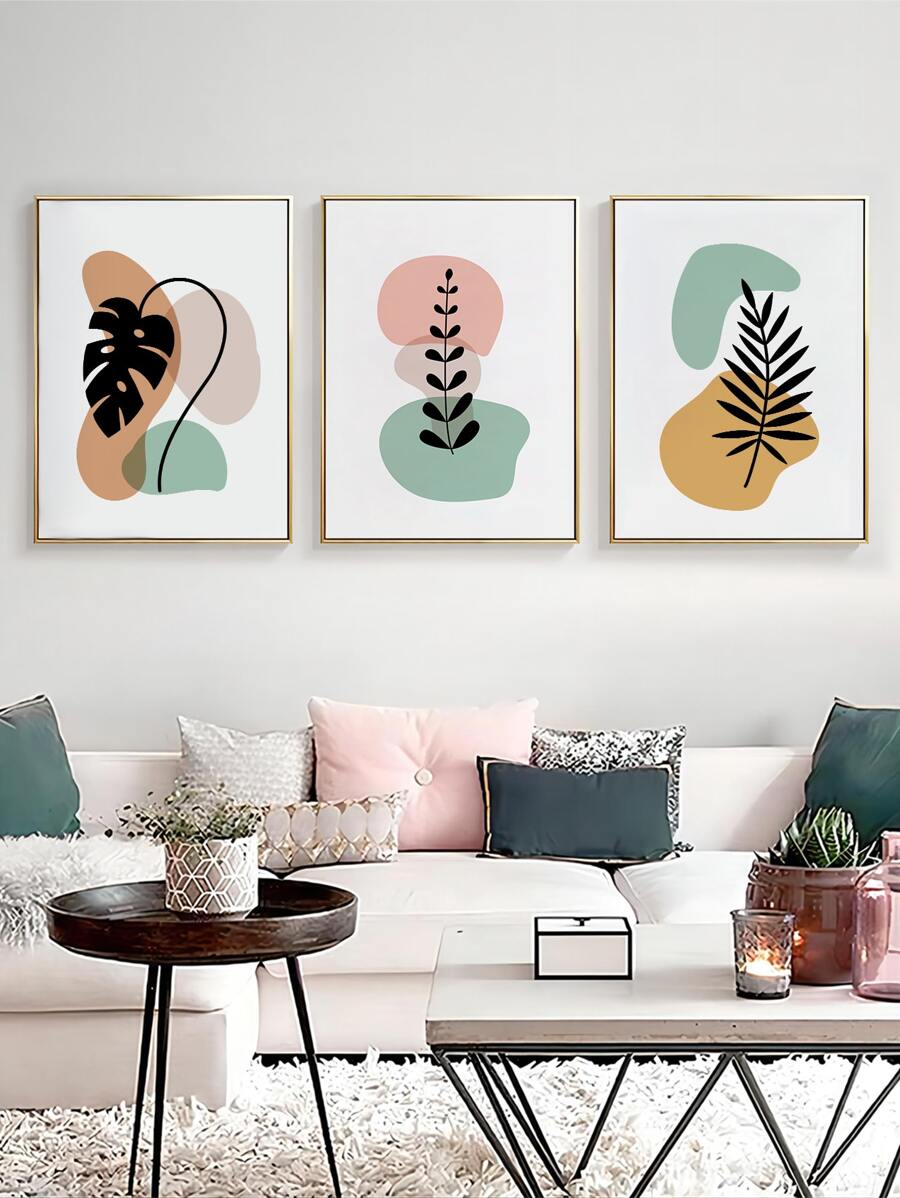 3pcs Abstract Leaf Pattern Unframed Painting - Multicolor - View 1