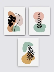 3pcs Abstract Leaf Pattern Unframed Painting - Multicolor - View 3