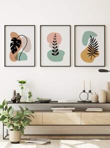 3pcs Abstract Leaf Pattern Unframed Painting - Multicolor - View 5