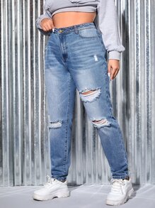 SHEIN Jeans ajustados desgarro con bolsillo oblicuo - Lavado ligero - Ver 4