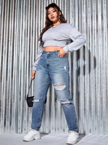 SHEIN Jeans ajustados desgarro con bolsillo oblicuo - Lavado ligero - Ver 6